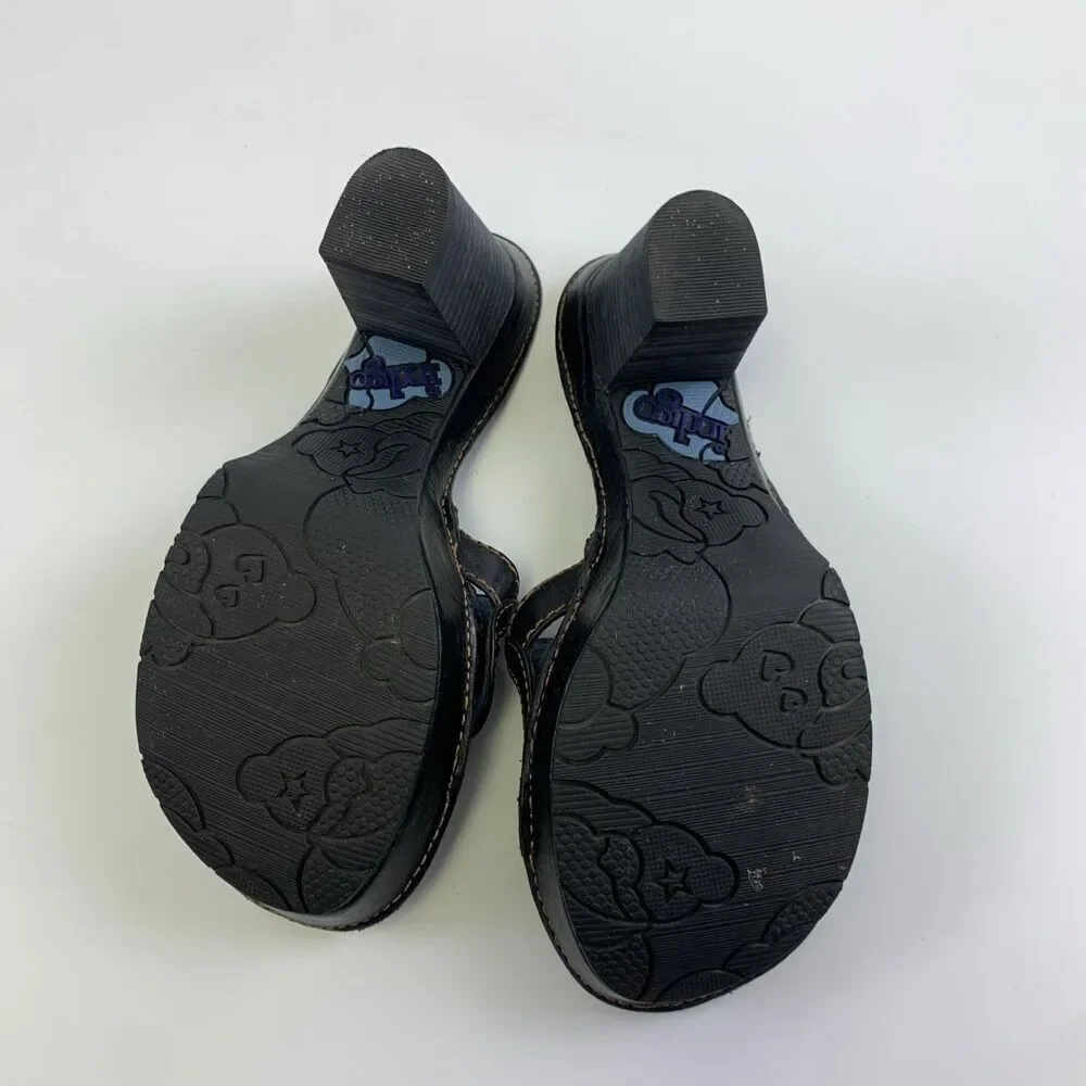 Indigo By Clarks Slide Heel Sandal Black Brown Leather Chunky Woven Womens 7
